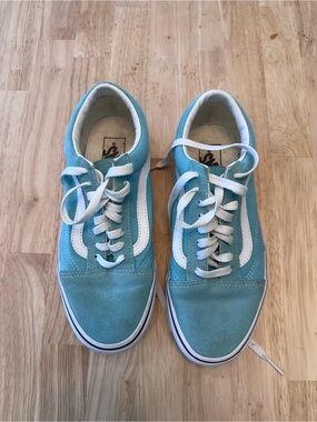 Vans Teal Blue and White Low Top Sneakers
